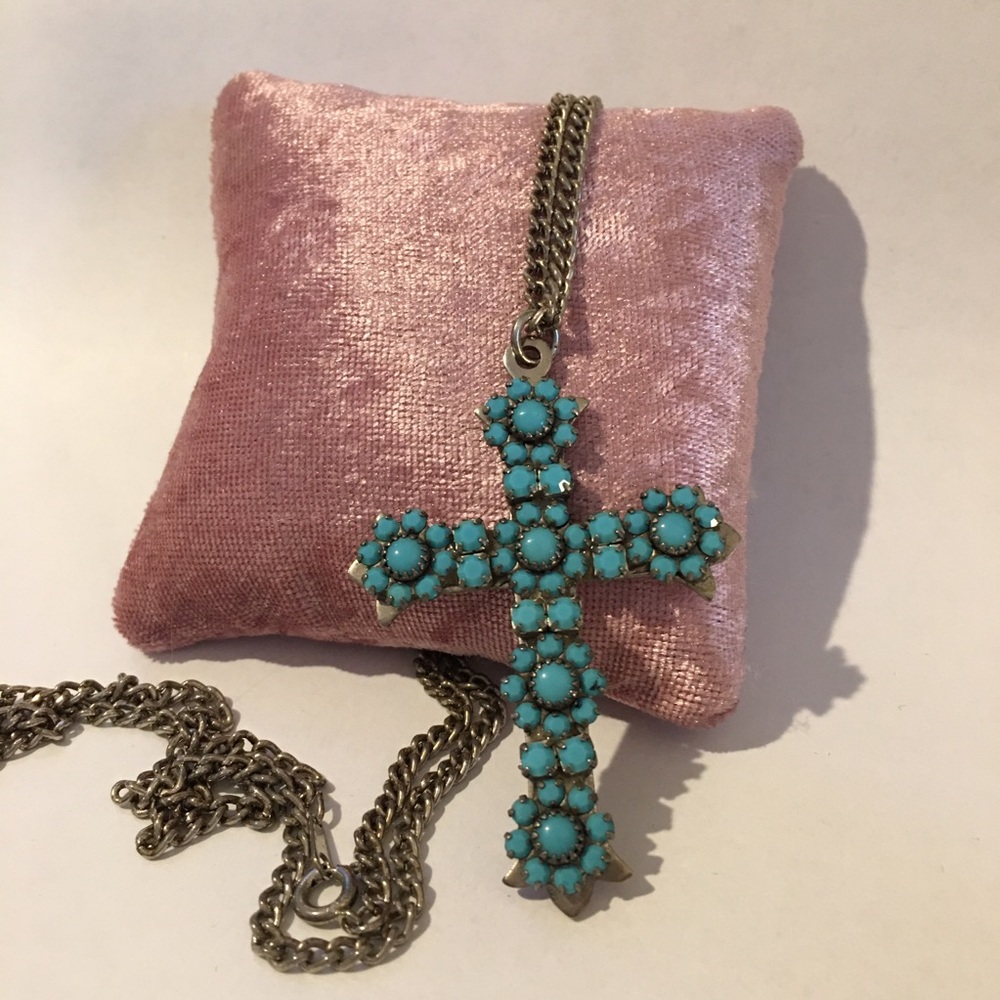 Imitation turquoise cross pendant - Picture 2 of 6